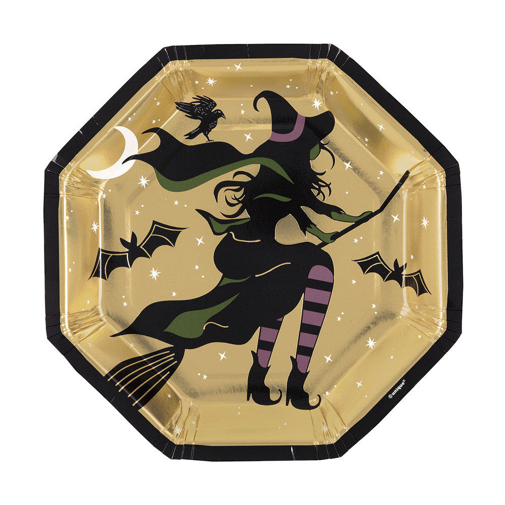 celestial flying witch paper plates