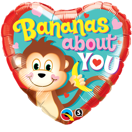 18" Bananas About You Heart Shaped Valentine's Foil Balloon Party Decor
