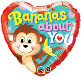 18" Bananas About You Heart Shaped Valentine's Foil Balloon Party Decor