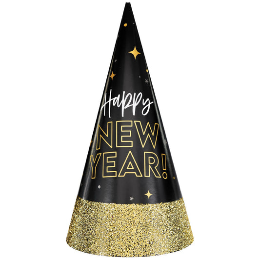 Glitter Dipped Happy New Year Cone Hat