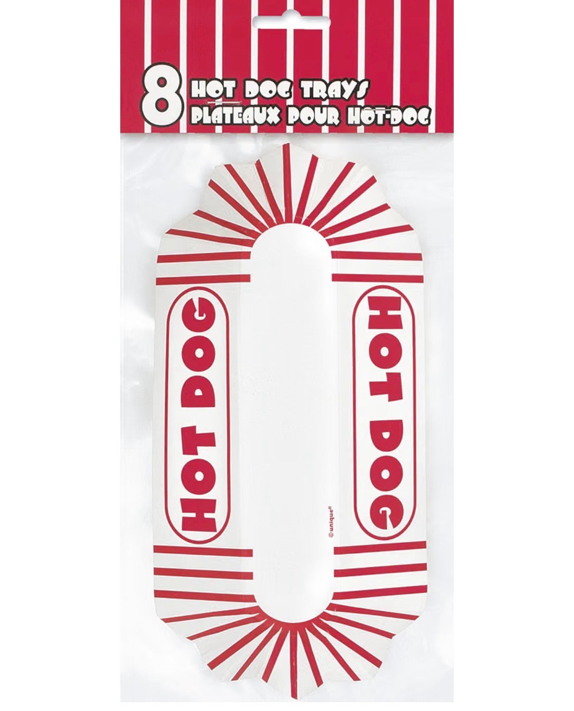 Red & White Striped Paper Hot Dog Tray 8 Pack