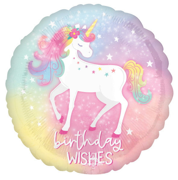 Enchanted Unicorn Birthday Wishes 18" Round Foil Balloon