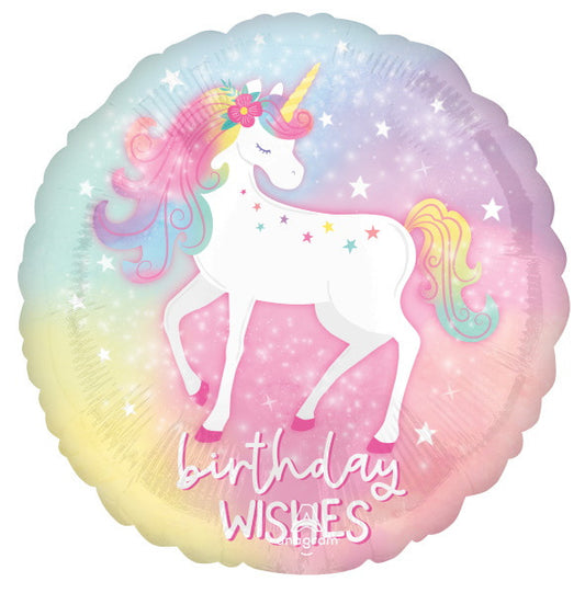 Enchanted Unicorn Birthday Wishes 18" Round Foil Balloon