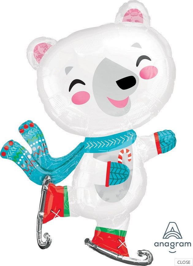 Jumbo Skating Polar Bear Supershape Foil Balloon