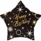 Happy Birthday Star Black Gold Silver 18"Foil Balloon