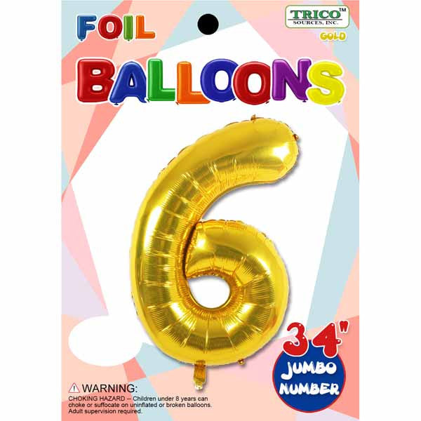 Trico Balloons 34" Gold Number 6 Supershape Foil Mylar