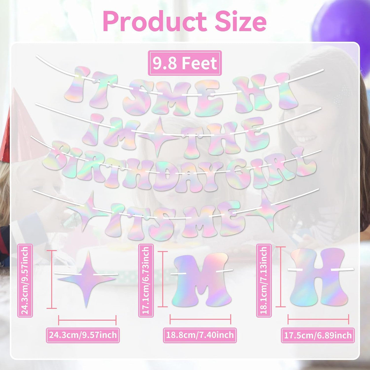 Pre-Strung Holographic 'It's Me Hi I'm The Birthday Girl' Banner
