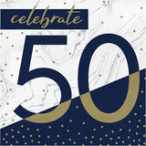 Navy & Gold Milestone 50th Birthday Lunch Napkins Paper 6.5" x 6.5" 16/CT