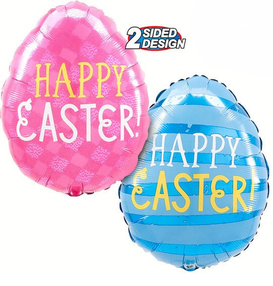 18" Funny Bunny Pink & Blue Happy Easter Egg Shaped Foil Balloon