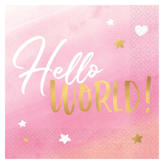 Oh Baby Girl 'Hello World!' Luncheon Napkins - Hot-Stamped 16/CT