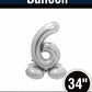 34" Silver Standing Number 6 Balloon Air-Fill ONLY