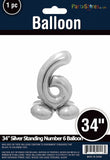 34" Silver Standing Number 6 Balloon Air-Fill ONLY