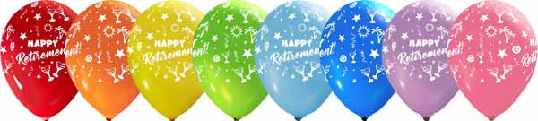 Happy Retirement Colors All Over Printed Latex Balloon Assorted 1/CT