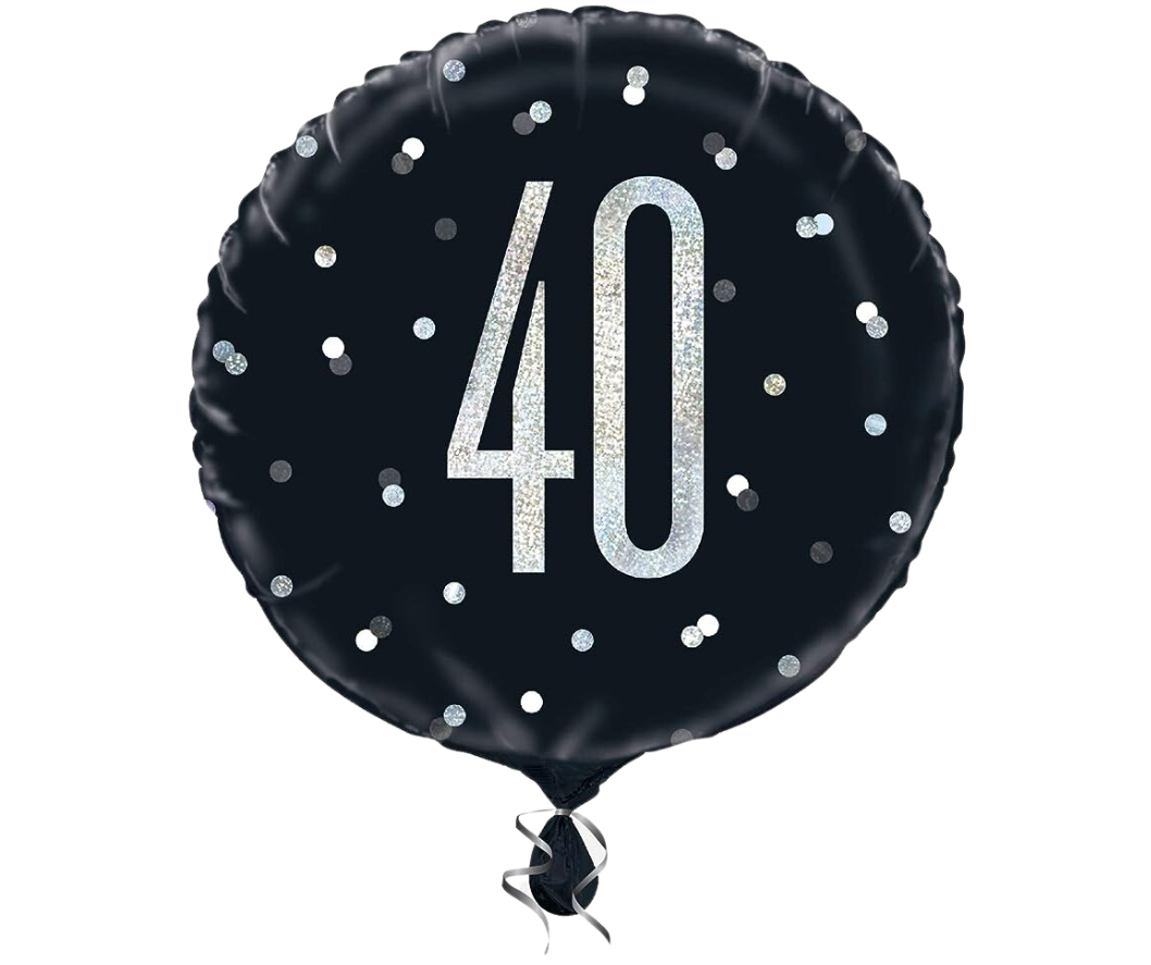 Black Silver Glitz Age 40 Birthday Balloon
