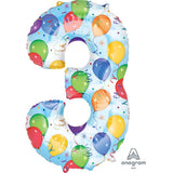 Supershape 34" Number 3 Streamers & Balloons Decorative Foil Balloon Party