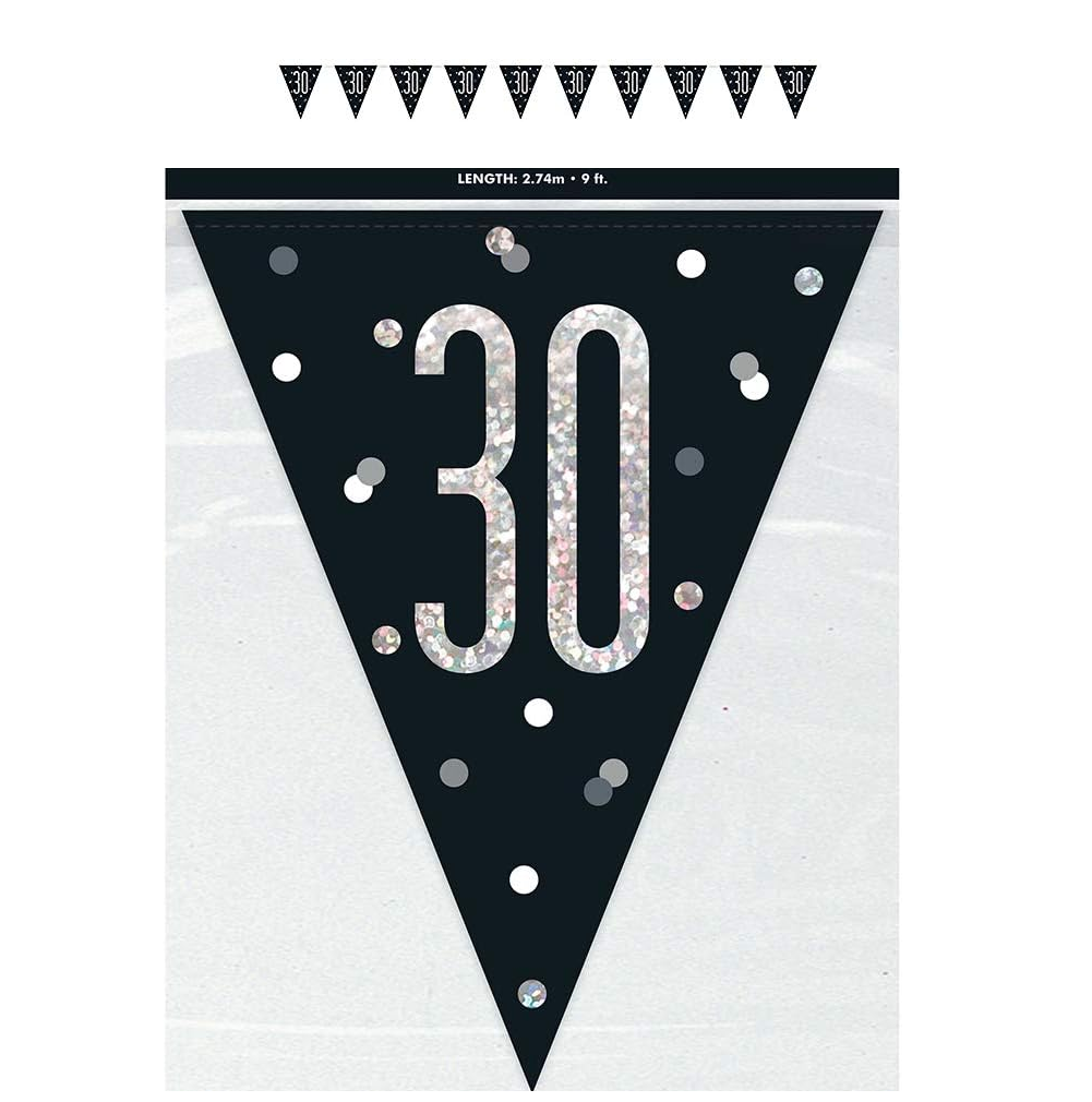 Number 30 black prismatic pennant banner