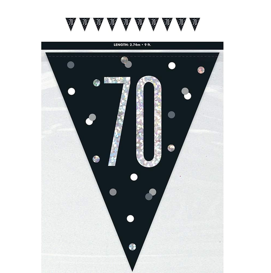 Number 70 black prismatic pennant banner