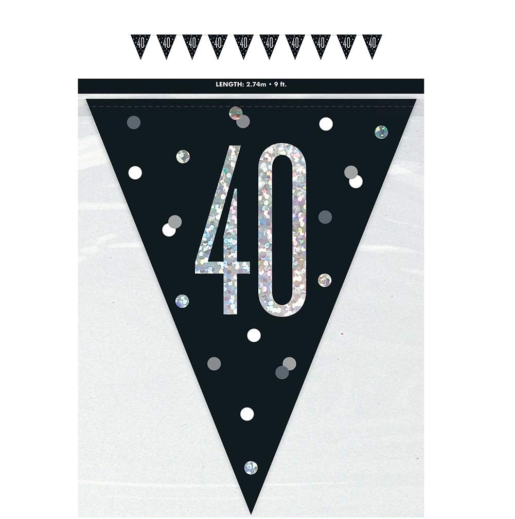 Number 40 black prismatic pennant banner