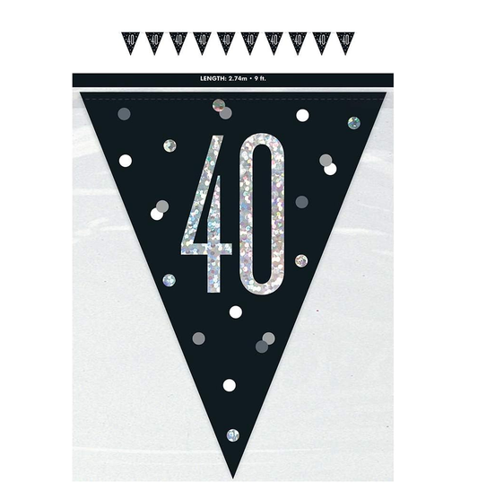 Number 40 black prismatic pennant banner
