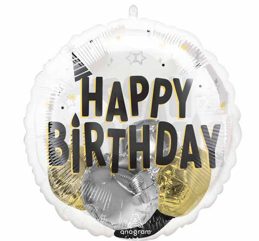 Happy Birthday Black Silver Gold 3D Insiders Jumbo Balloon