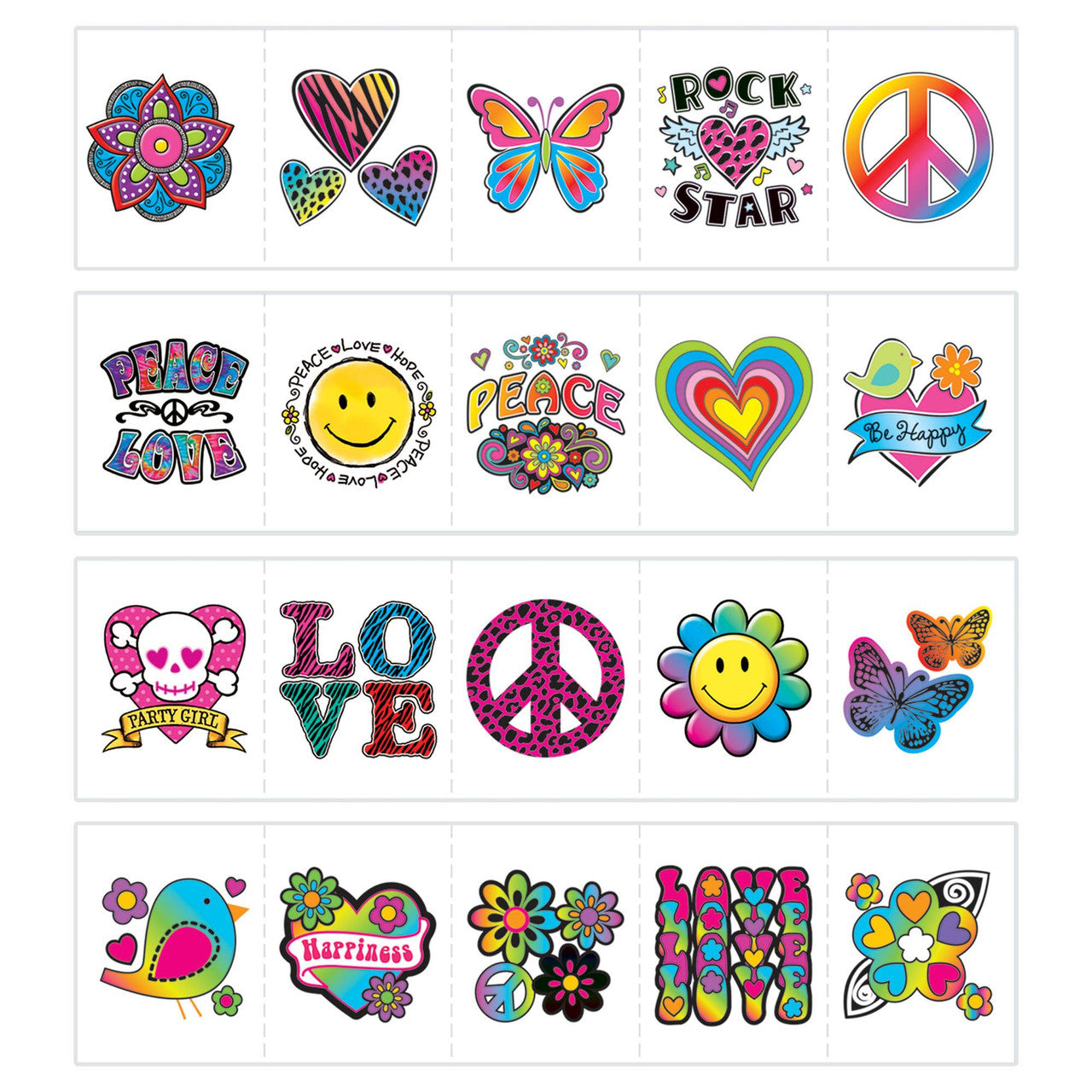 Peace, Love, Happiness Mega Value Pack Of Temp Tattoos 120pcs