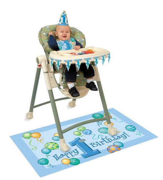Happy 1st Birthday Bright Blue Balloon Print High Chair Decorating Kit