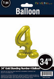 34" Gold Standing Number 4 Balloon Air-Fill ONLY