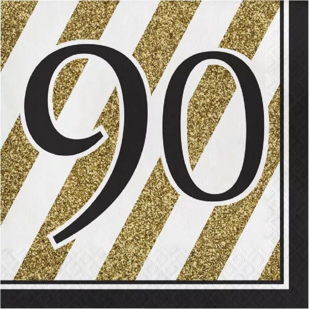Black and Gold 90th Birthday Lunch Napkins Paper 16 Pack 90 Birthday Tableware