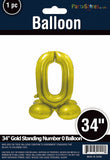 34" Gold Standing Number 0 Balloon Air-Fill ONLY