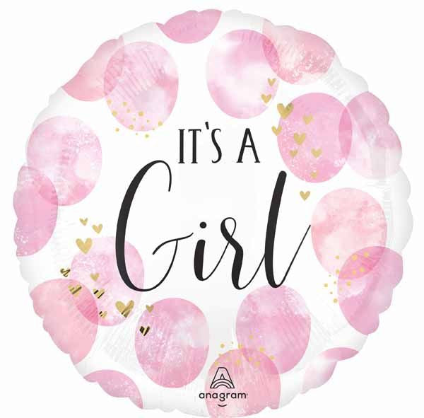 It's A Girl! Baby Pink Water Color 18" Round Foil Balloon