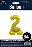 34" Gold Standing Number 2 Balloon Air-Fill ONLY