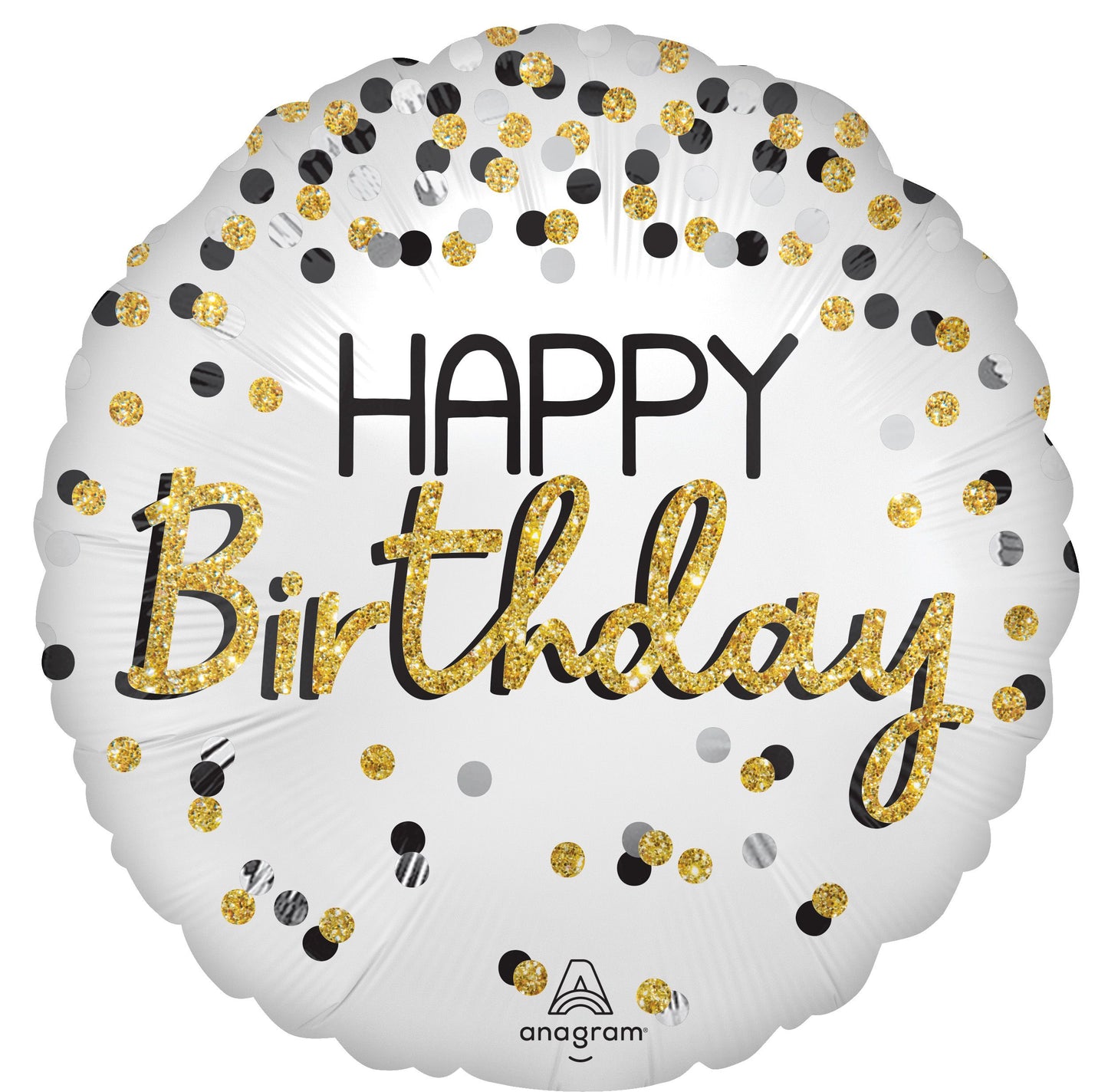 Happy Birthday Black Silver Gold 18" Foil Balloon