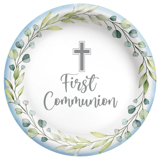 My First Communion 6.75" Round Plates - Blue 20/CT