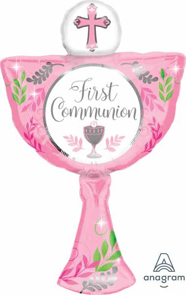 31" First Communion Blessings Pink Supershape Foil Balloon