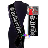 Bride Or Die Silver Glitter & Black Satin Party Sash
