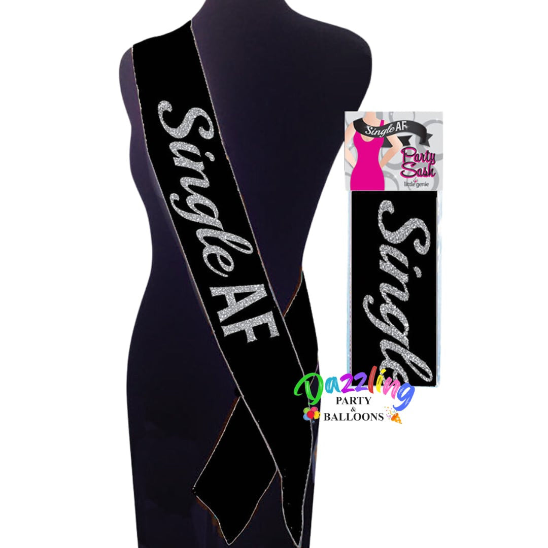 Single AF Silver Glitter & Black Satin Party Sash