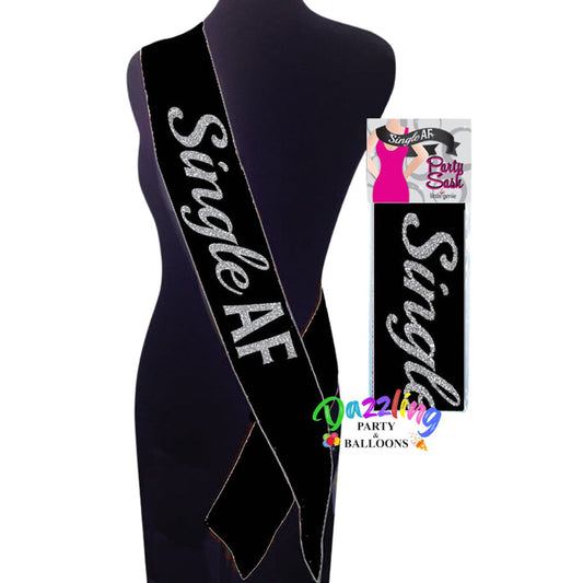Single AF Silver Glitter & Black Satin Party Sash