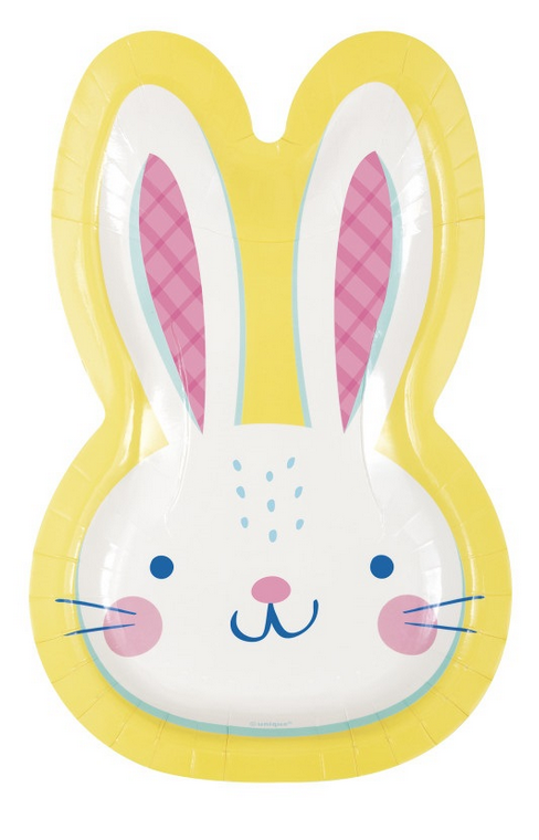 Eggcellent Easter Bunny Shaped 8.25" x 5.25" Plates 8/CT