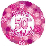 Pink Happy 50th Birthday Foil balloon with Helium