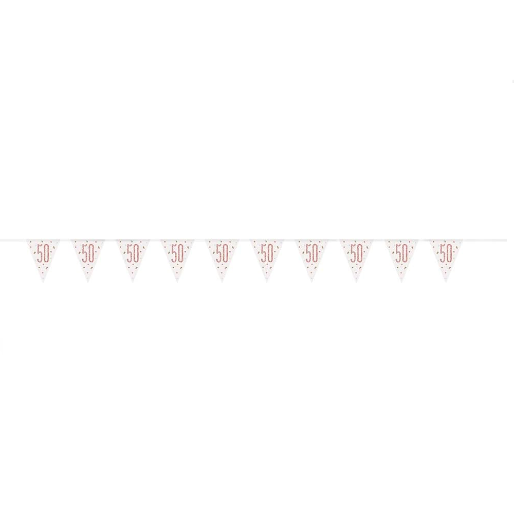 Number 50 Plastic Pennant Banner 9' Prismatic Rose gold