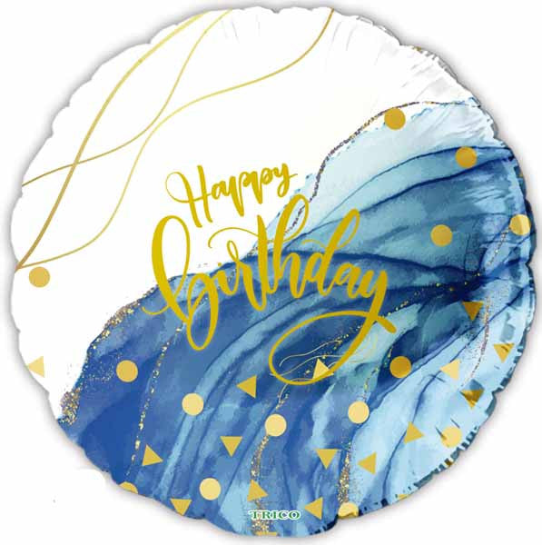 Happy Birthday Gold & Blue Foil Balloon 18"