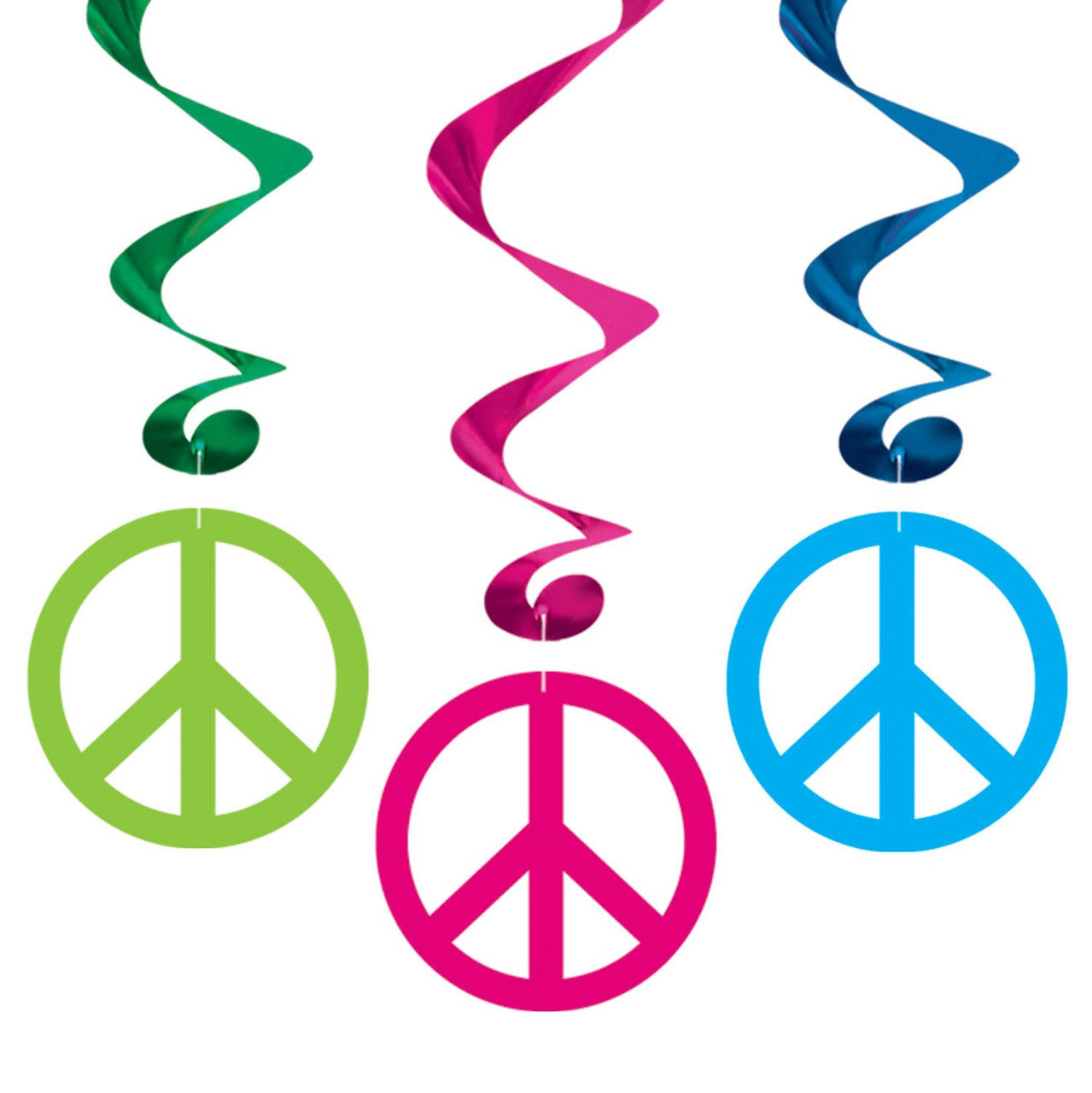 Peace Sign Whirls Hanging Decoration Metallic Hippie 1960's Party Swirl 12 Pack