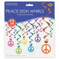 Peace Sign Whirls Hanging Decoration Metallic Hippie 1960's Party Swirl 12 Pack
