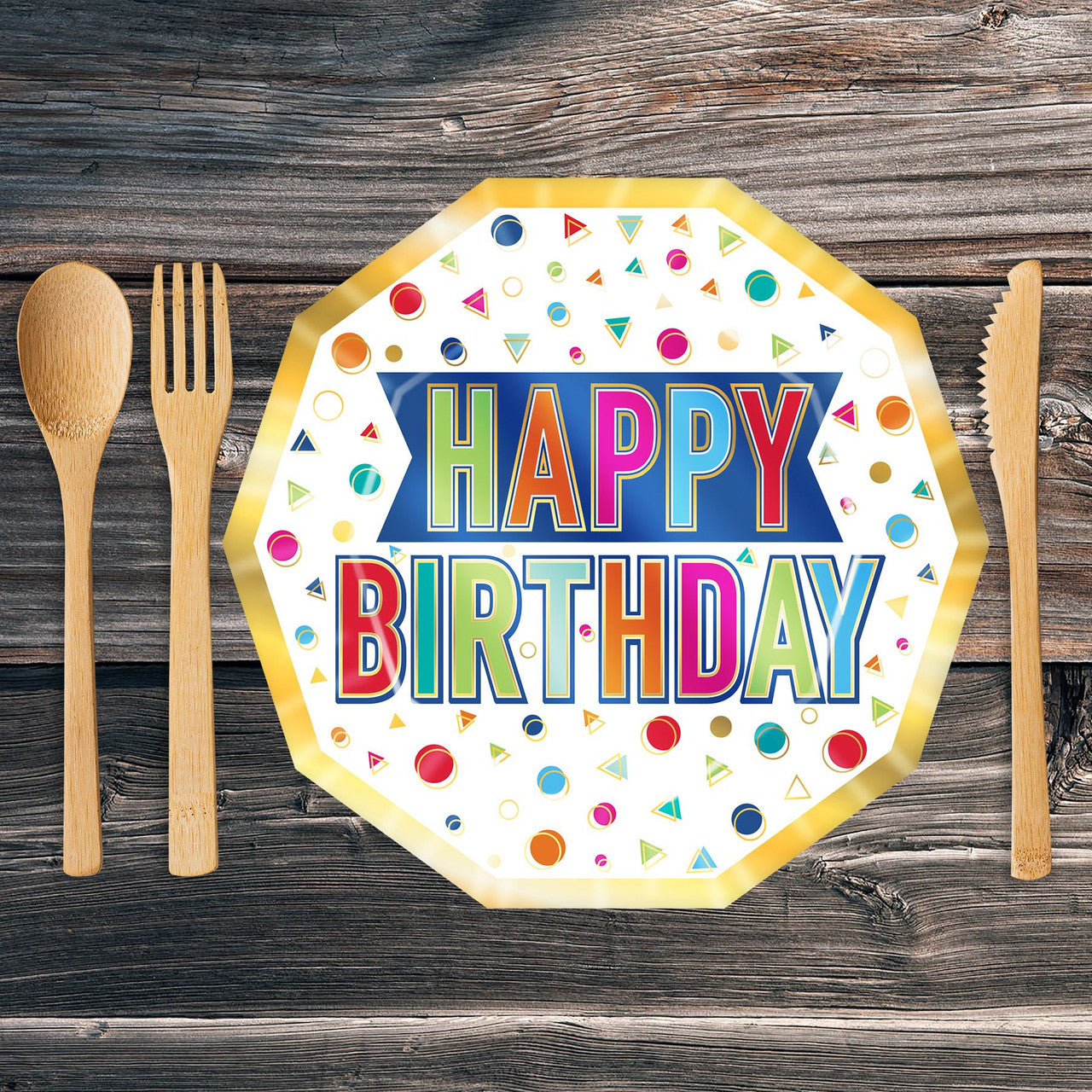 Happy Birthday Decagon Dinner Party Plates 8 Pack