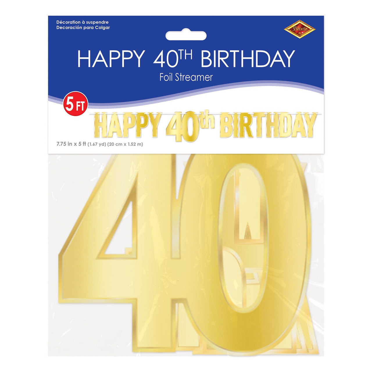 Happy 40th Birthday Gold Foil Streamer Banner 5ft