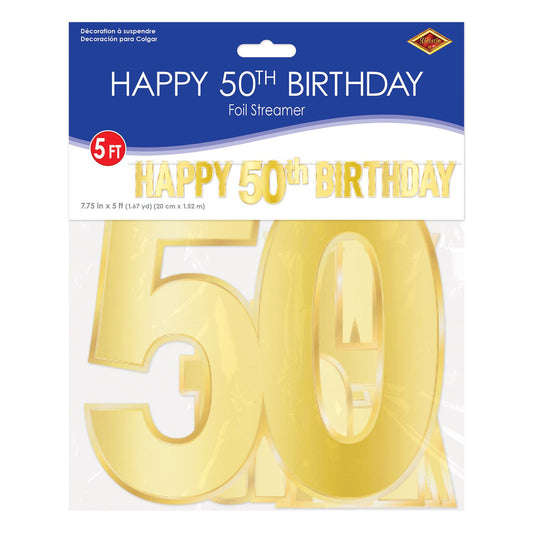 Happy 50th Birthday Gold Foil Streamer Banner 5ft
