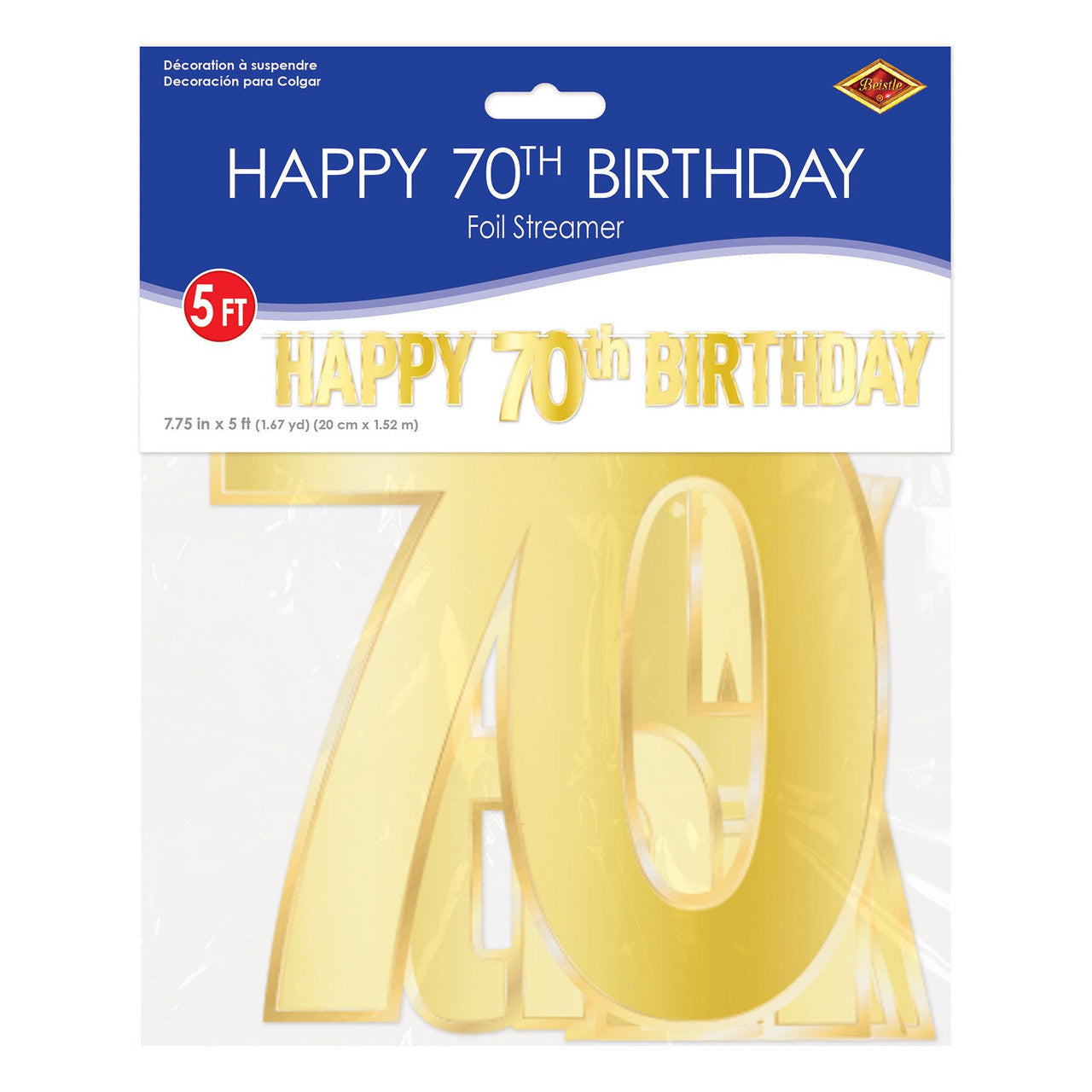 Happy 70th Birthday Gold Foil Streamer Banner 5ft