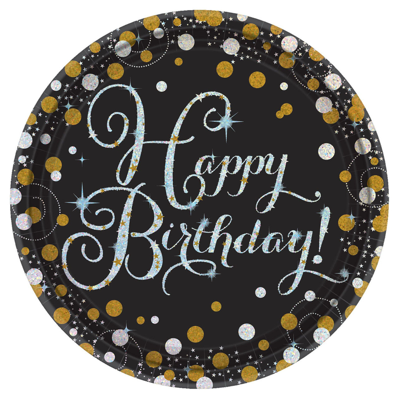 Sparkling Celebration Round Happy Birthday Dinner Plates