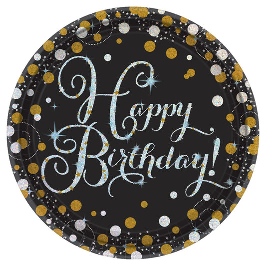 Sparkling Celebration Round Happy Birthday Dinner Plates