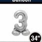 34" Silver Standing Number 3 Balloon Air-Fill ONLY